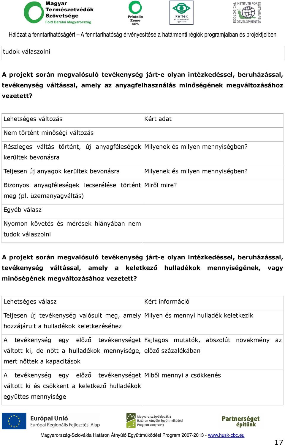 történt meg (pl. üzemanyagváltás) Milyenek és milyen mennyiségben? Milyenek és milyen mennyiségben? Mirıl mire?