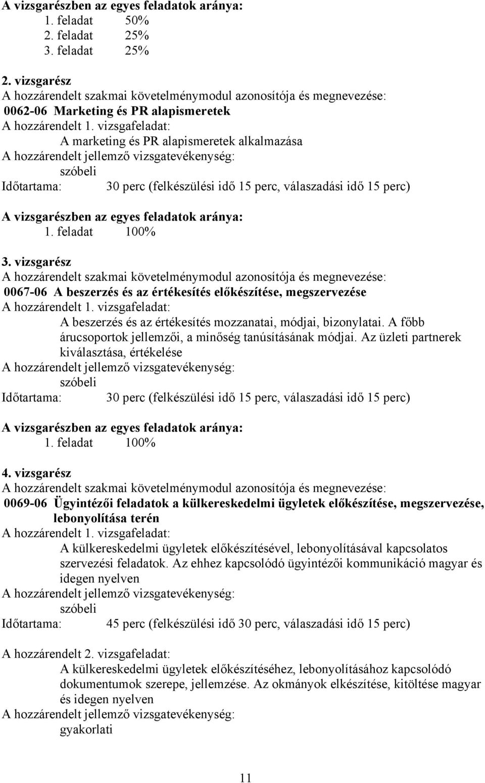 vizsgafeladat: A marketing és PR alapismeretek alkalmazása szóbeli Időtartama: 30 perc (felkészülési idő 15 perc, válaszadási idő 15 perc) A vizsgarészben az egyes feladatok aránya: 1. feladat 100% 3.