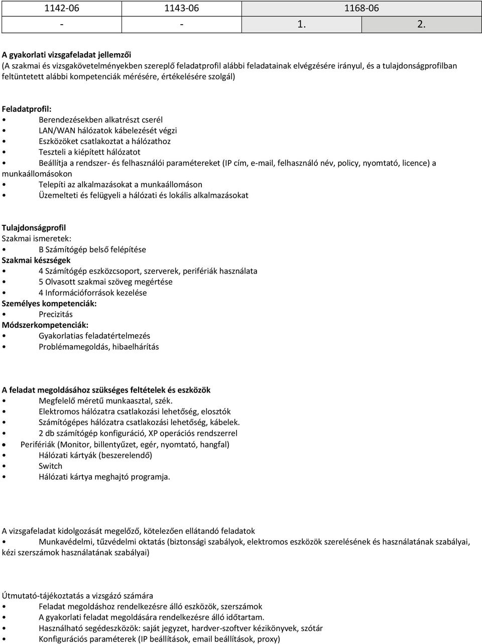 mérésére, értékelésére szolgál) Feladatprofil: Berendezésekben alkatrészt cserél LAN/WAN hálózatok kábelezését végzi Eszközöket csatlakoztat a hálózathoz Teszteli a kiépített hálózatot Beállítja a