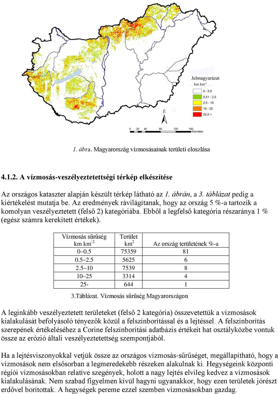 Ebből a legfelső kategória részaránya 1 % (egész számra kerekített értékek). Vízmosás sűrűség km km -2 Terület km 2 Az ország területének %-a 0 0.5 75359 81 0.5 2.5 5625 6 2.