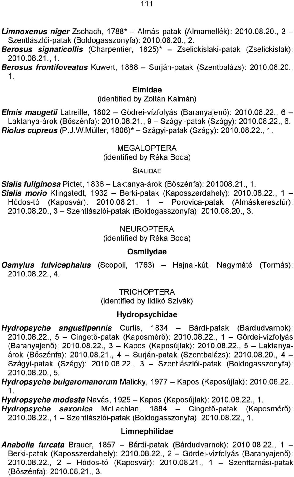 08.22., 6 Laktanya-árok (Bőszénfa): 2010.08.21., 9 Szágyi-patak (Szágy): 2010.08.22., 6. Riolus cupreus (P.J.W.Müller, 18