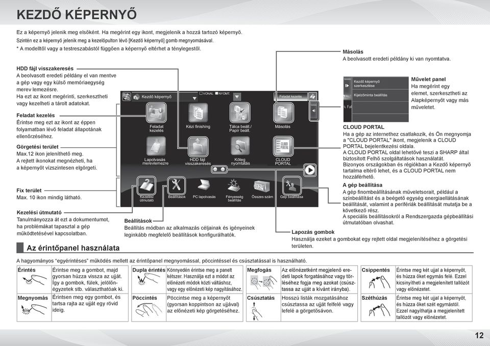 HDD fájl visszakeresés A beolvasott eredeti példány el van mentve a gép vagy egy külső memóriaegység merev lemezésre. Ha ezt az ikont megérinti, szerkesztheti vagy kezelheti a tárolt adatokat.