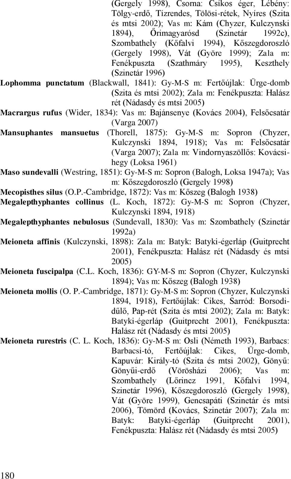 (Szita és mtsi 2002); Zala m: Fenékpuszta: Halász rét (Nádasdy és mtsi 2005) Macrargus rufus (Wider, 1834): Vas m: Bajánsenye (Kovács 2004), Felsőcsatár (Varga 2007) Mansuphantes mansuetus (Thorell,