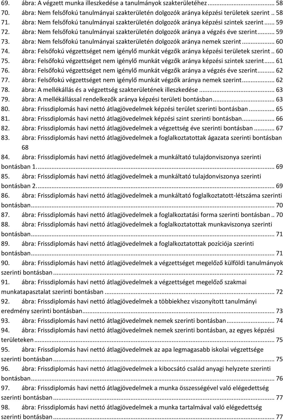 ábra: Nem felsőfokú tanulmányai szakterületén dolgozók aránya nemek szerint... 60 74. ábra: Felsőfokú végzettséget nem igénylő munkát végzők aránya képzési területek szerint.. 60 75.