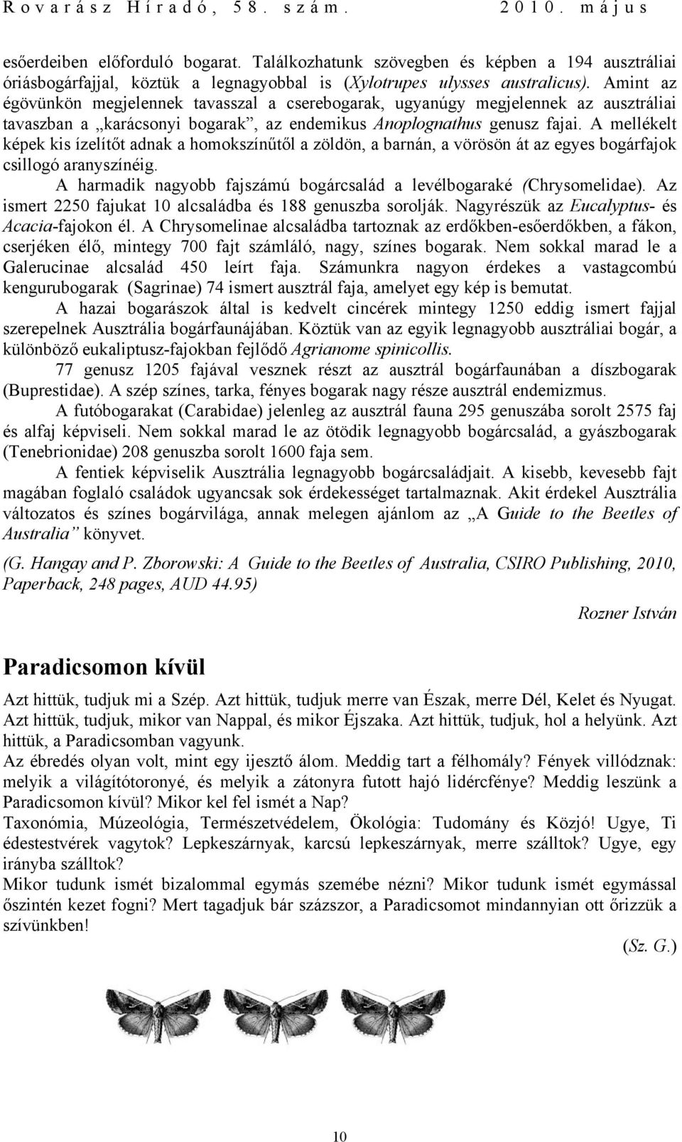 A mellékelt képek kis ízelítőt adnak a homokszínűtől a zöldön, a barnán, a vörösön át az egyes bogárfajok csillogó aranyszínéig.
