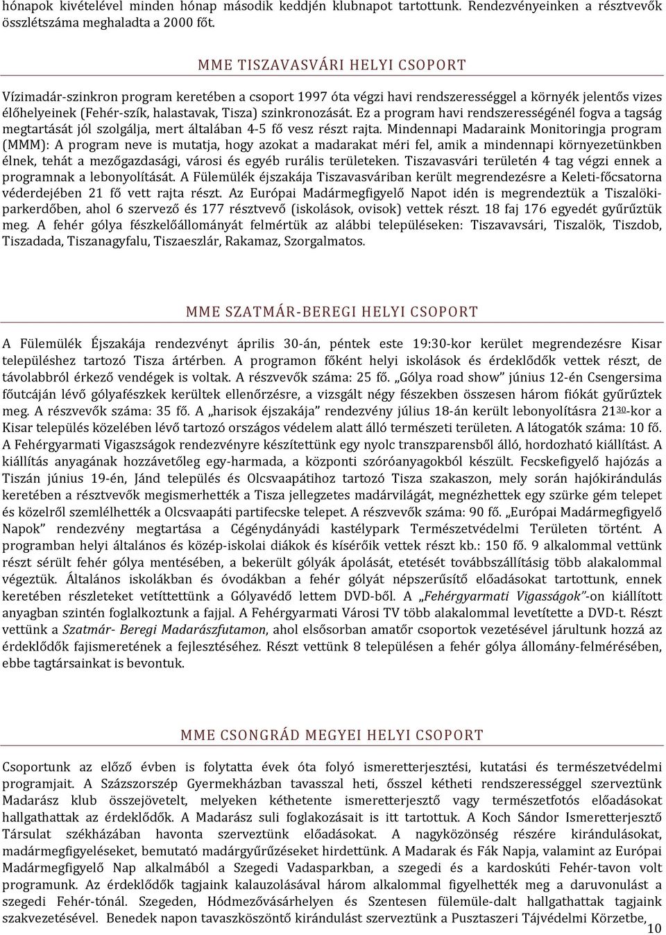 Ez a program havi rendszerességénél fogva a tagság megtartását jól szolgálja, mert általában 4-5 fő vesz részt rajta.