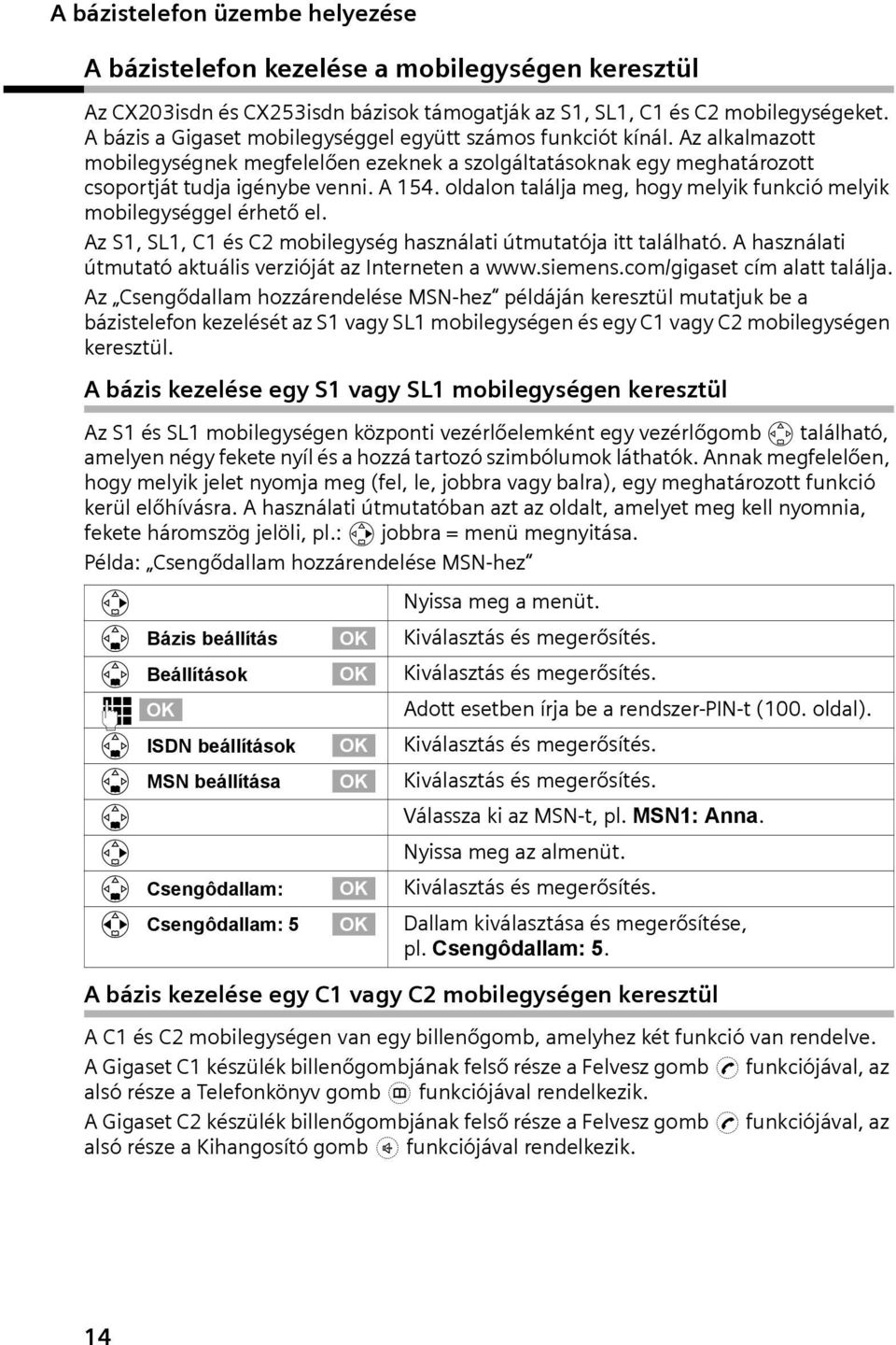 oldalon találja meg, hogy melyk funkcó melyk moblegységgel érhető el. Az S1, SL1, C1 és C2 moblegység használat útmutatója tt található. A használat útmutató aktuáls verzóját az Interneten a www.