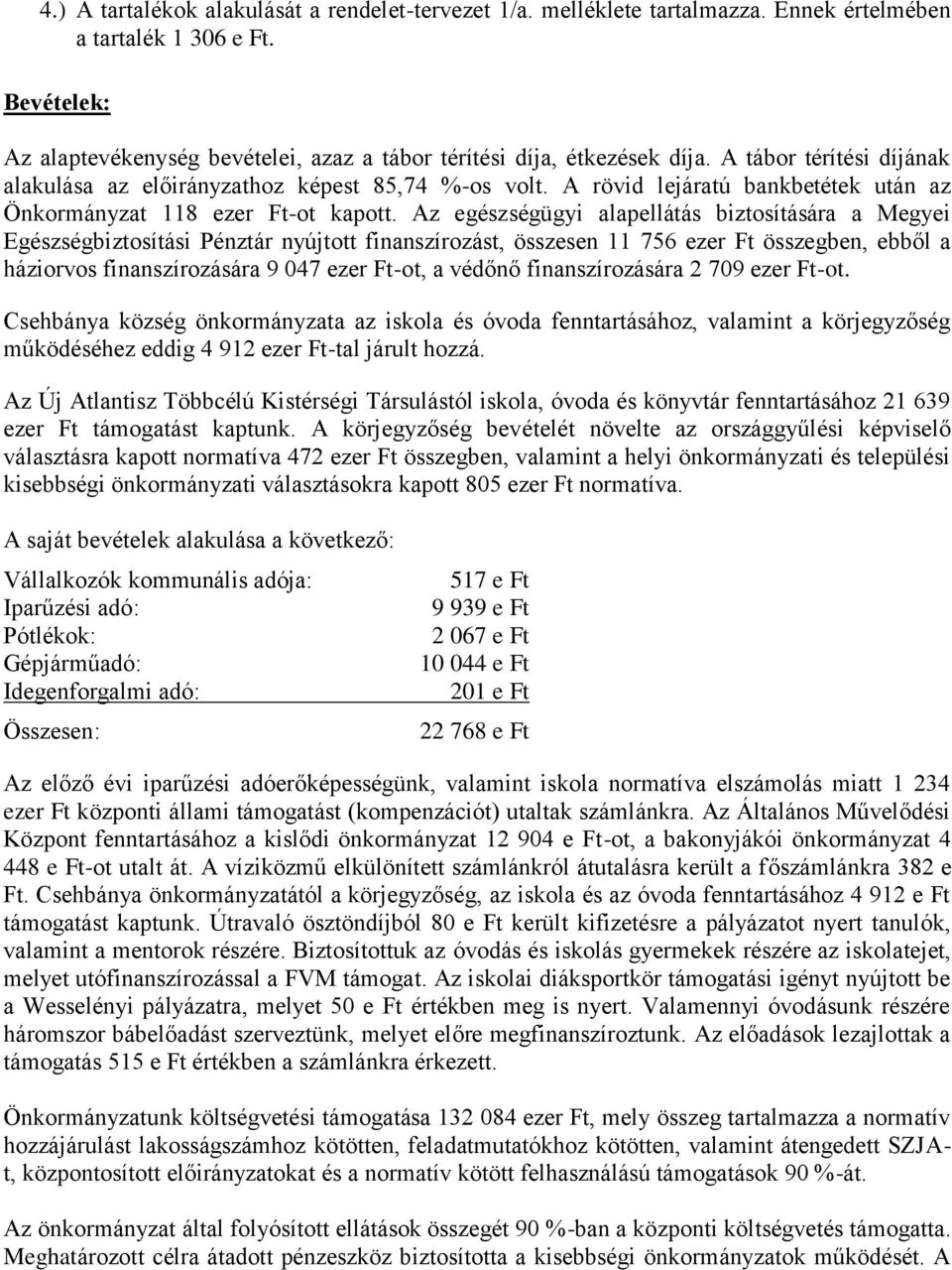 A rövid lejáratú bankbetétek után az Önkormányzat 118 ezer Ft-ot kapott.