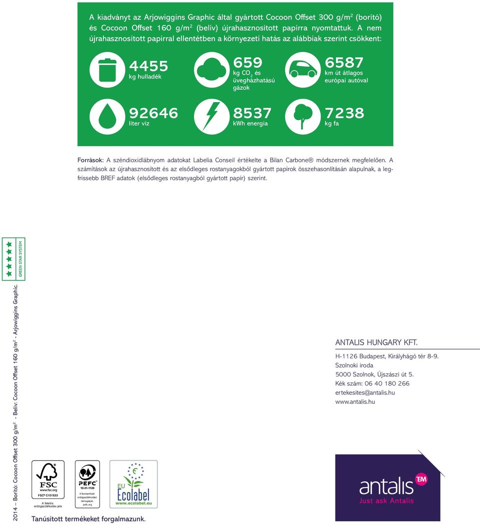 8537 kwh energia 7238 kg fa Források: A széndioxidlábnyom adatokat Labelia Conseil értékelte a Bilan Carbone módszernek megfelelően.