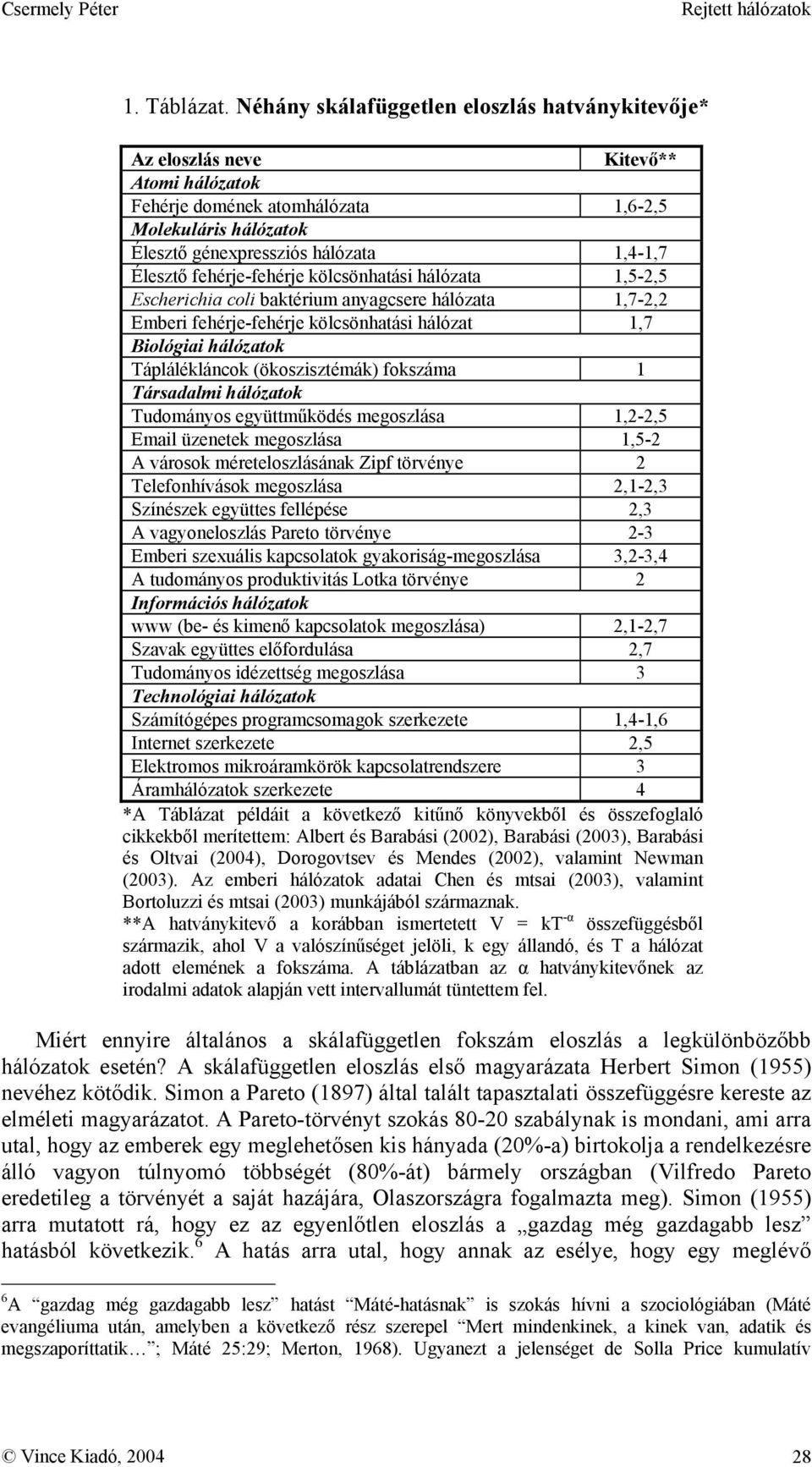 fehérje-fehérje kölcsönhatási hálózata 1,5-2,5 Escherichia coli baktérium anyagcsere hálózata 1,7-2,2 Emberi fehérje-fehérje kölcsönhatási hálózat 1,7 Biológiai hálózatok Táplálékláncok