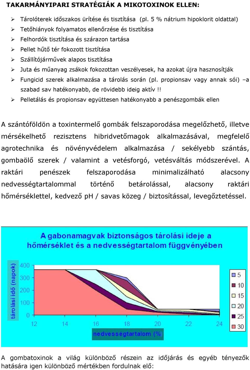 és műanyag zsákok fokozottan veszélyesek, ha azokat újra hasznosítják Fungicid szerek alkalmazása a tárolás során (pl. propionsav vagy annak sói) a szabad sav hatékonyabb, de rövidebb ideig aktív!