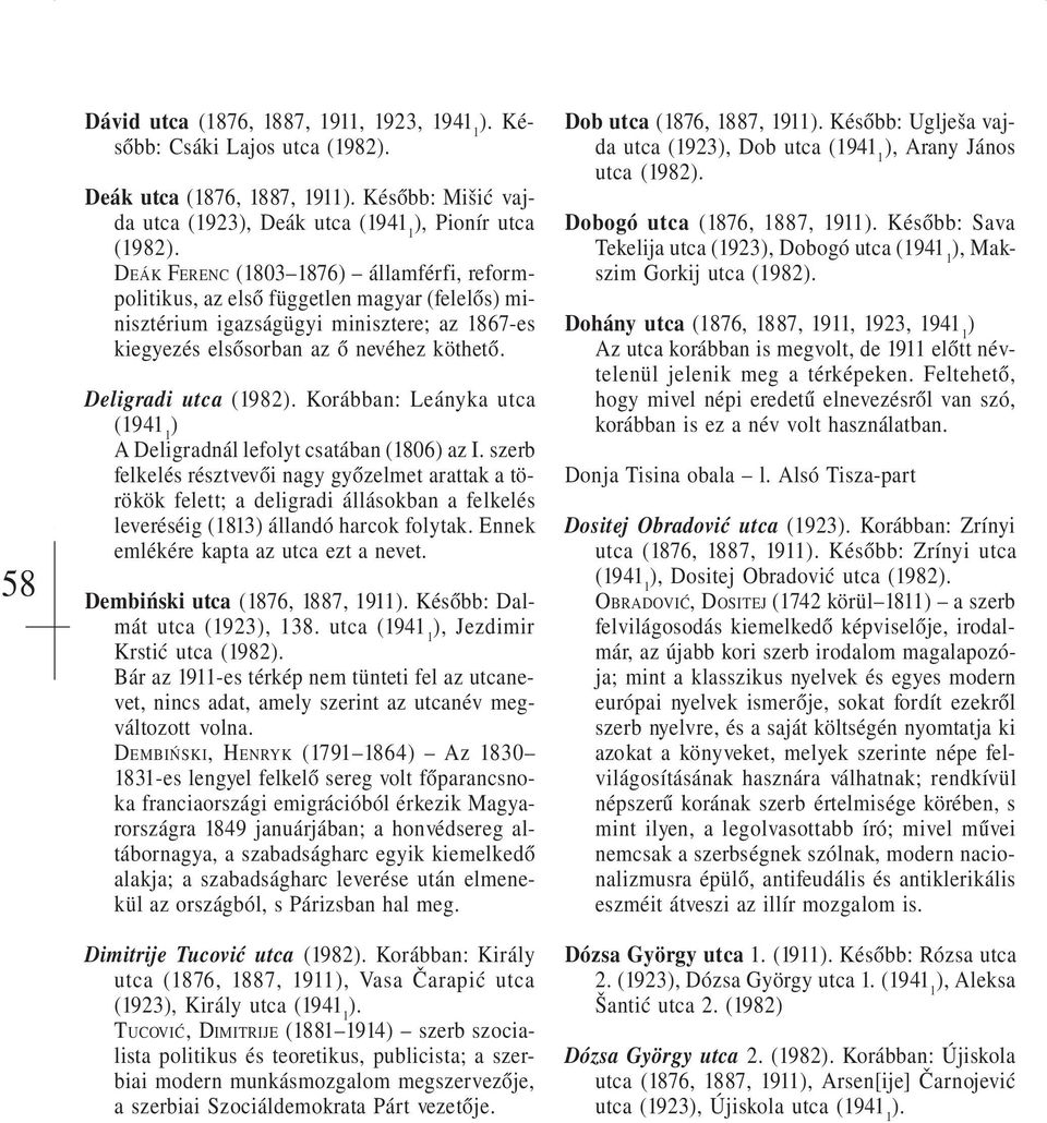 Deligradi utca (1982 Korábban: Leányka utca ) A Deligradnál lefolyt csatában (1806) az I.
