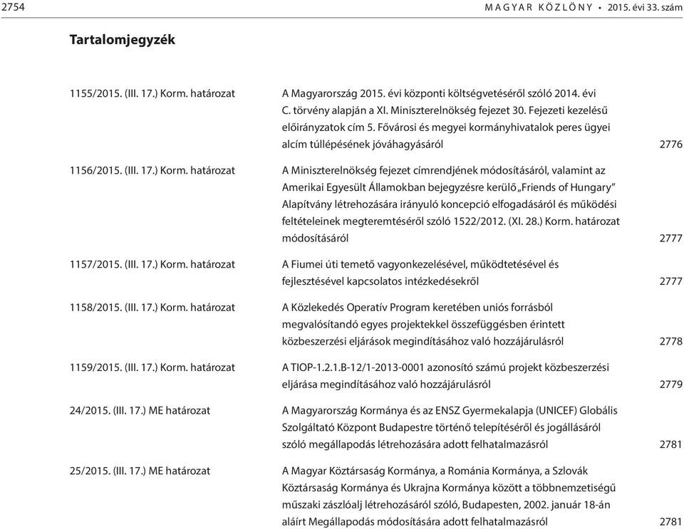 határozat A Miniszterelnökség fejezet címrendjének módosításáról, valamint az Amerikai Egyesült Államokban bejegyzésre kerülő Friends of Hungary Alapítvány létrehozására irányuló koncepció