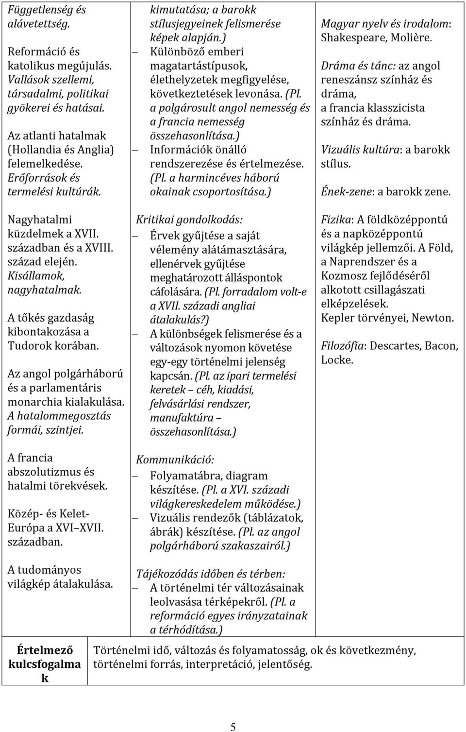 a polgárosult angol nemesség és a francia nemesség összehasonlítása.) Információk önálló rendszerezése és értelmezése. (Pl. a harmincéves háború okainak csoportosítása.