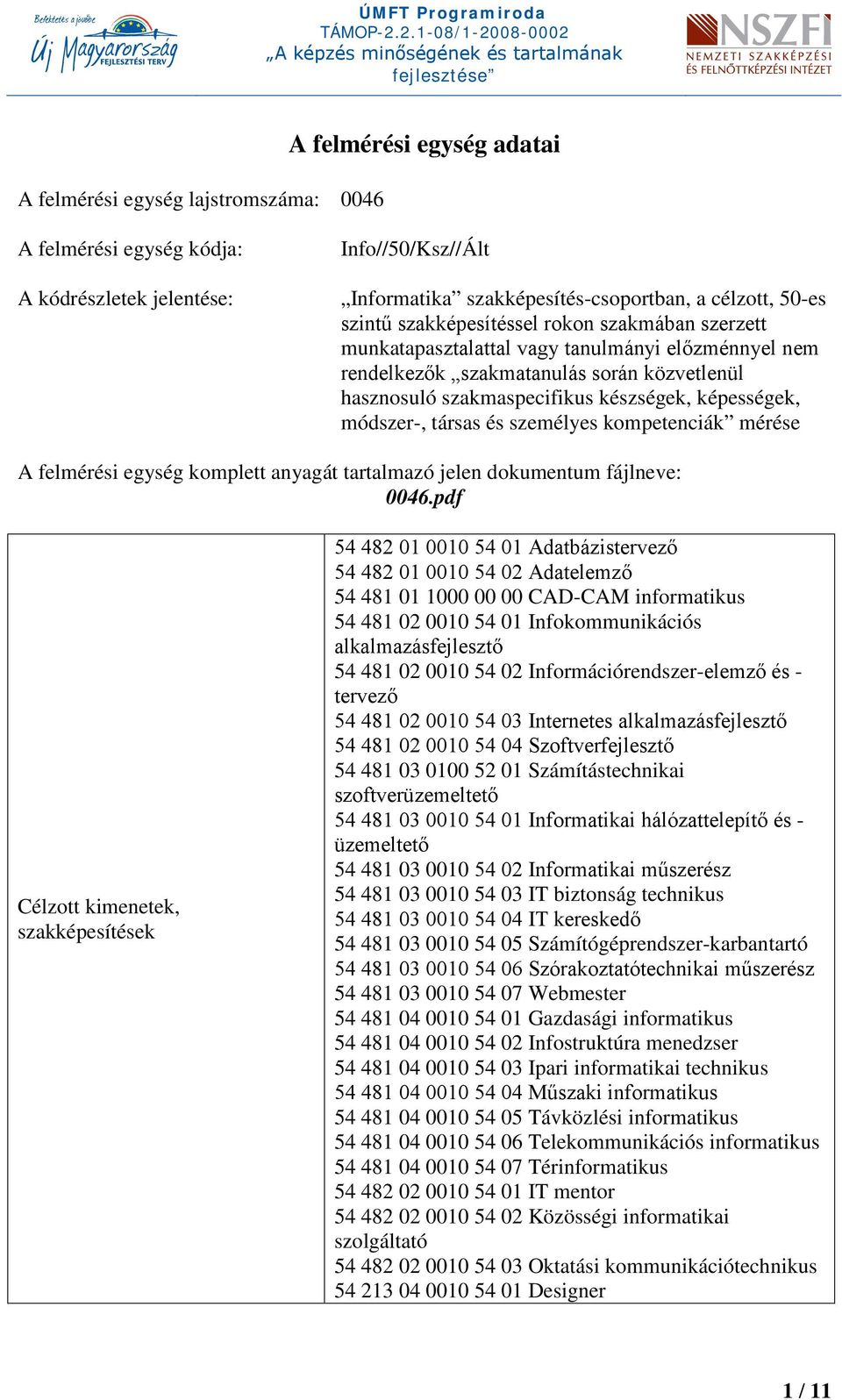 társas és személyes kompetenciák mérése A felmérési egység komplett anyagát tartalmazó jelen dokumentum fájlneve: 0046.