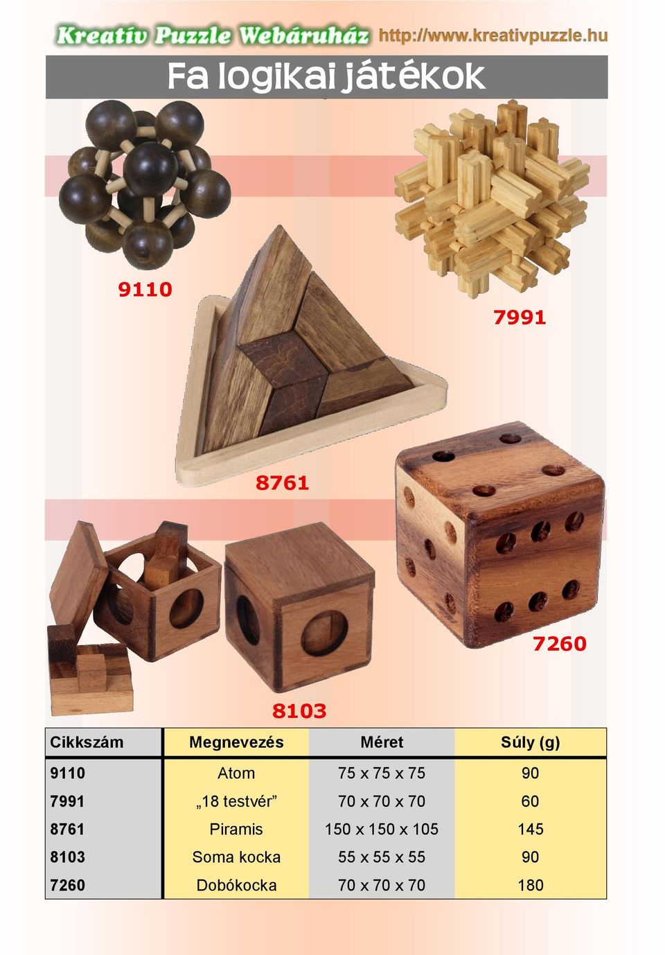 18 testvér 70 x 70 x 70 60 8761 Piramis 150 x 150 x 105