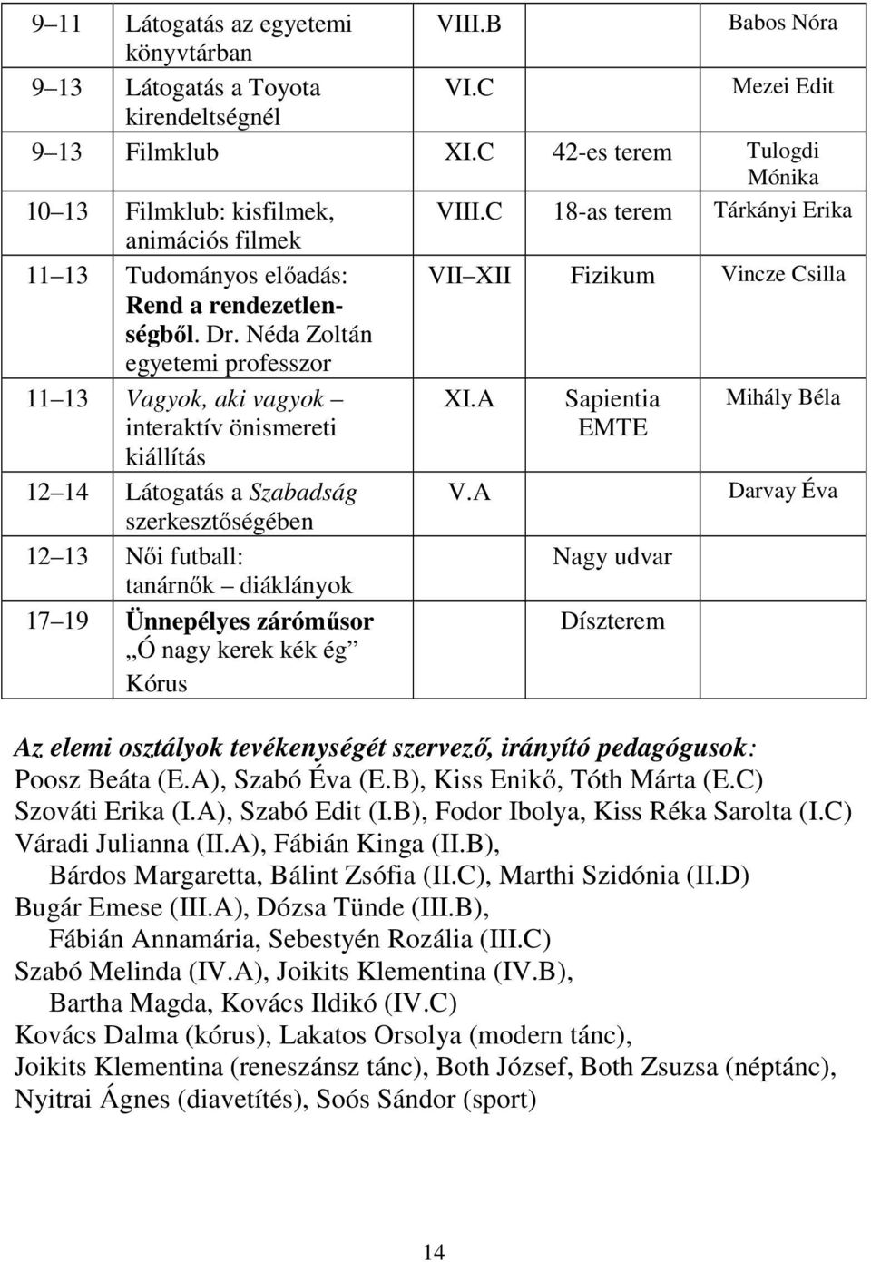 A Sapientia Mihály Béla interaktív önismereti kiállítás EMTE 12 14 Látogatás a Szabadság V.