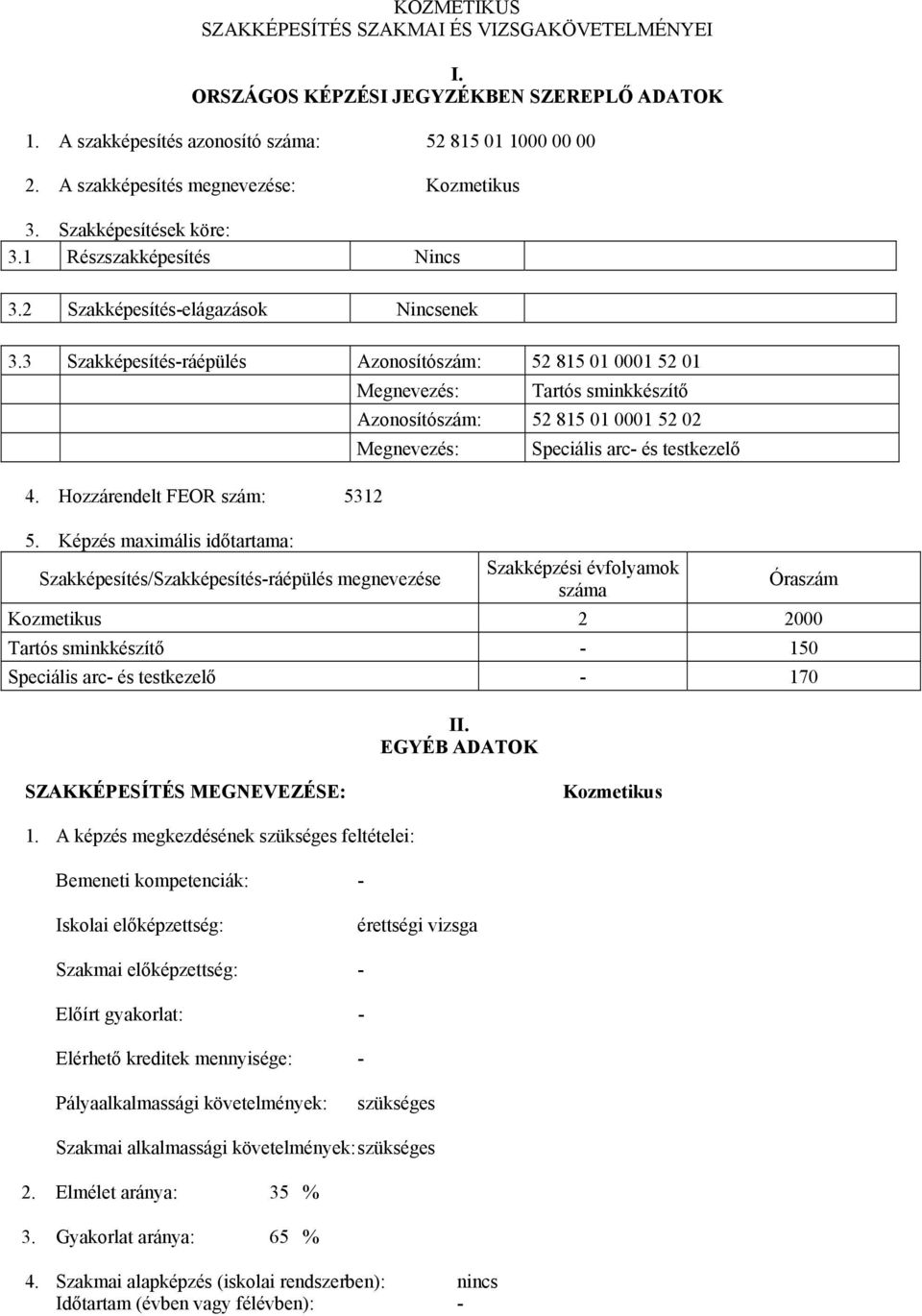 Hozzárendelt FEOR szám: 5312 5.