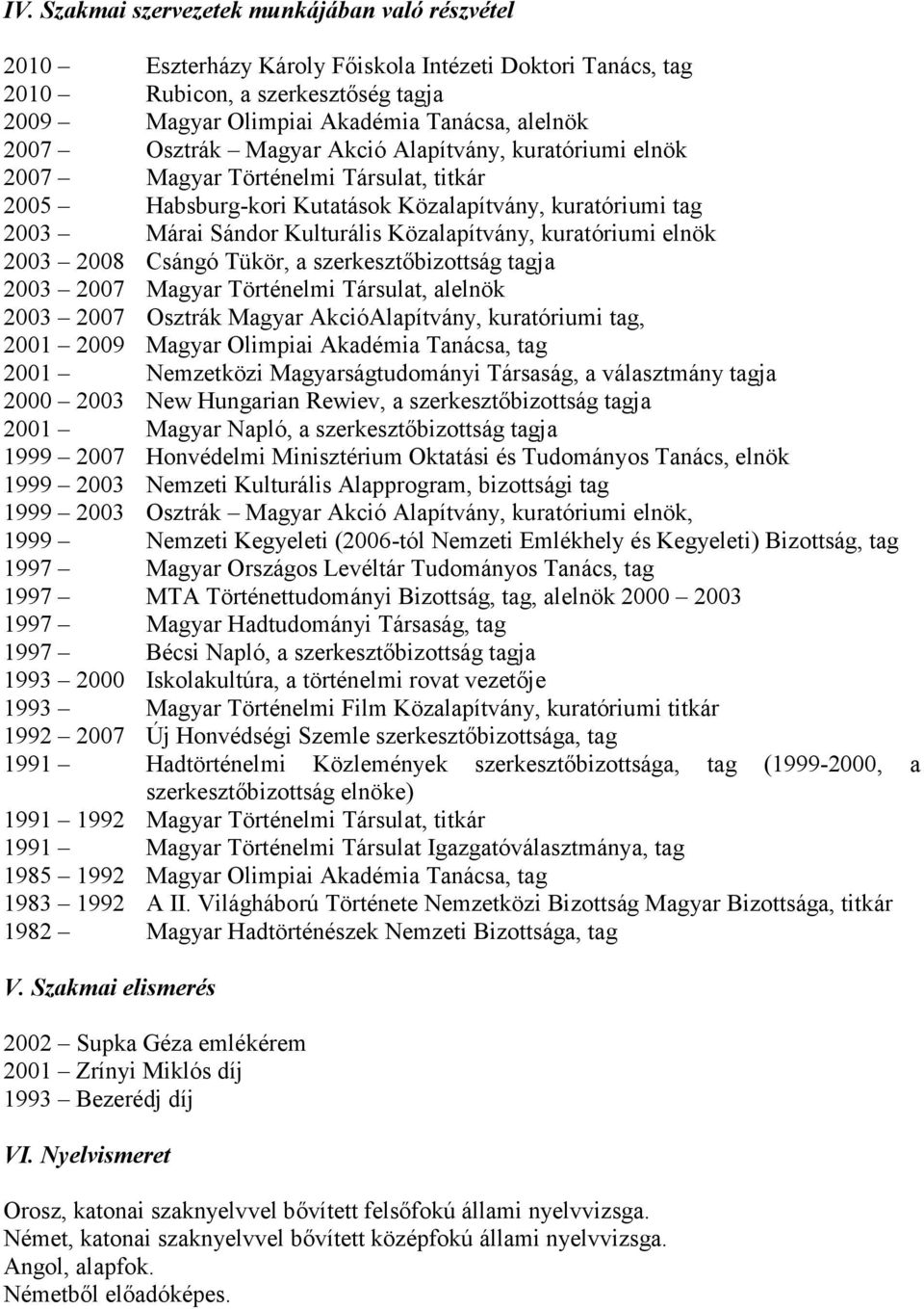 kuratóriumi elnök 2003 2008 Csángó Tükör, a szerkesztıbizottság tagja 2003 2007 Magyar Történelmi Társulat, alelnök 2003 2007 Osztrák Magyar AkcióAlapítvány, kuratóriumi tag, 2001 2009 Magyar