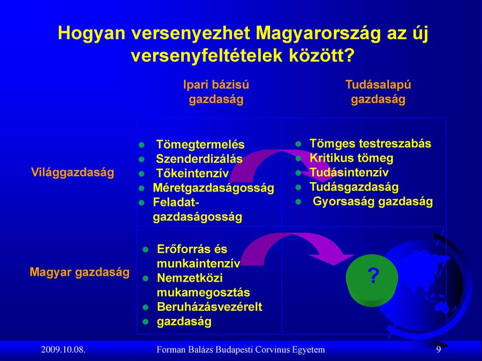 Méretgazdaságosság Feladatgazdaságosság Tömges testreszabás Kritikus tömeg Tudásintenzív Tudásgazdaság