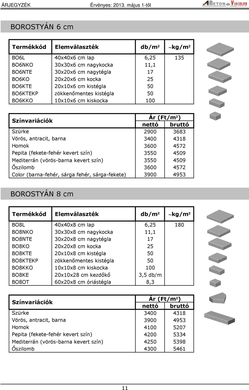Color (barna-fehér, sárga fehér, sárga-fekete) 3900 4953 BOROSTYÁN 8 cm BO8L 40x40x8 cm lap 6,25 180 BO8NKO 30x30x8 cm nagykocka 11,1 BO8NTE 30x20x8 cm nagytégla 17 BO8KO 20x20x8 cm kocka 25 BO8KTE