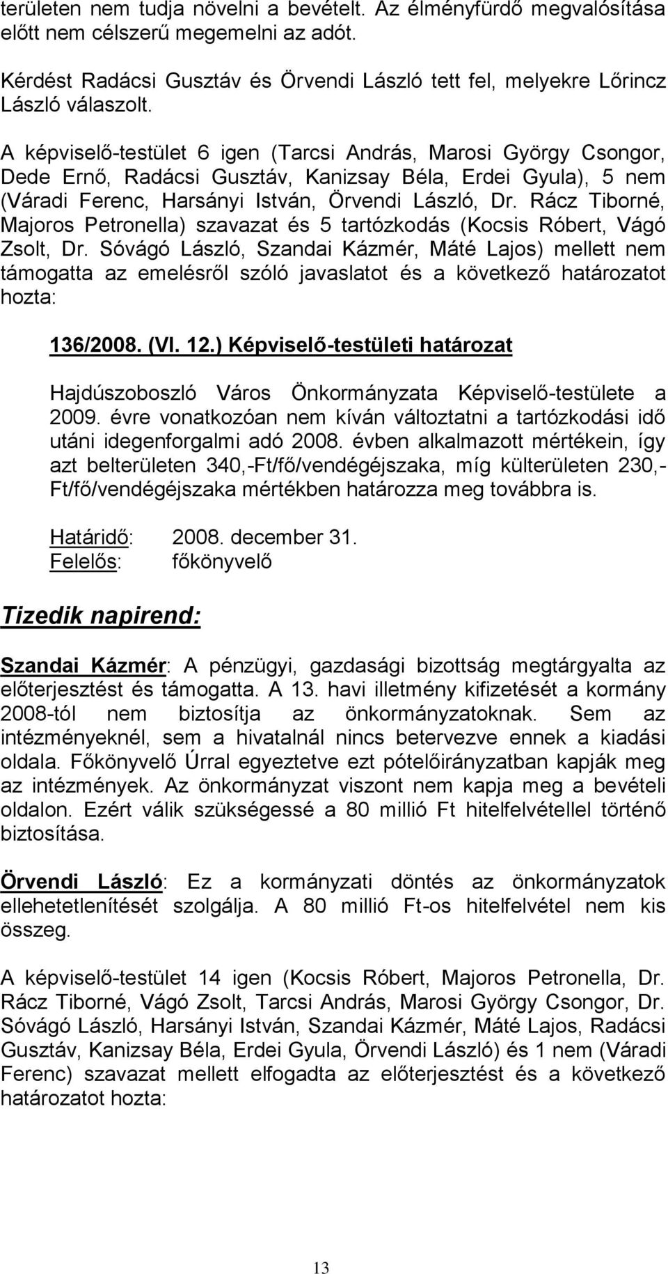 Rácz Tiborné, Majoros Petronella) szavazat és 5 tartózkodás (Kocsis Róbert, Vágó Zsolt, Dr.