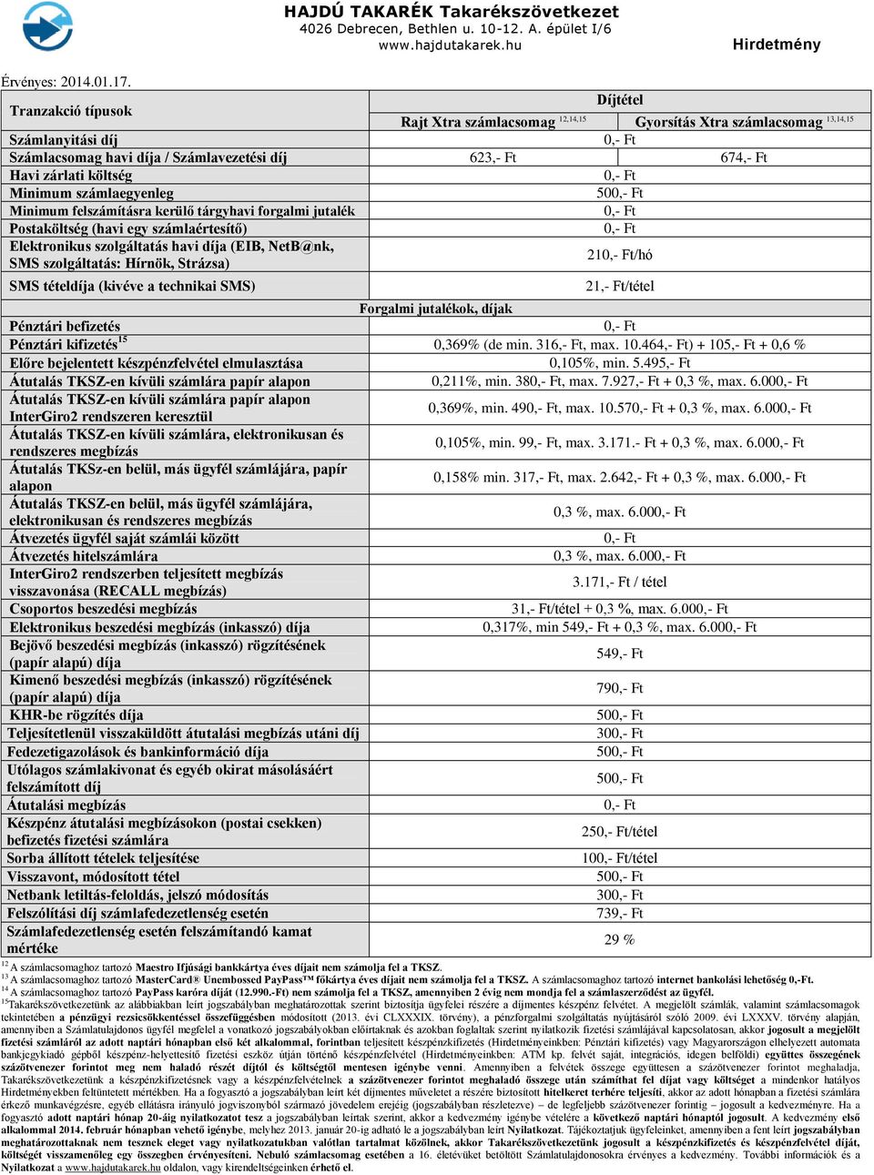 min. 316,- Ft, max. 10.464,- Ft) + 105,- Ft 0,211%, min. 38, max. 7.927,- Ft + 0,3 %, max. 6.00 InterGiro2 rendszeren keresztül 0,369%, min. 49, max. 10.57 + 0,3 %, max. 6.00 Átutalás TKSZ-en kívüli számlára, elektronikusan és 0,105%, min.