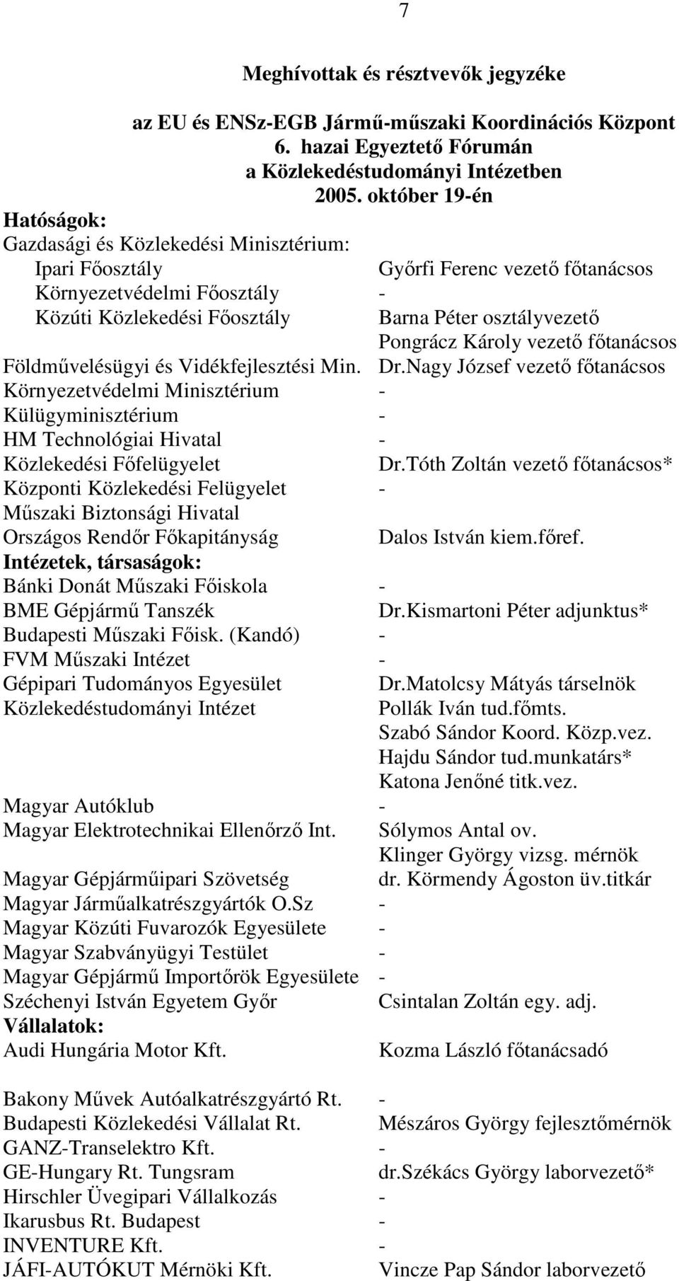 Pongrácz Károly vezetı fıtanácsos Földmővelésügyi és Vidékfejlesztési Min. Dr.