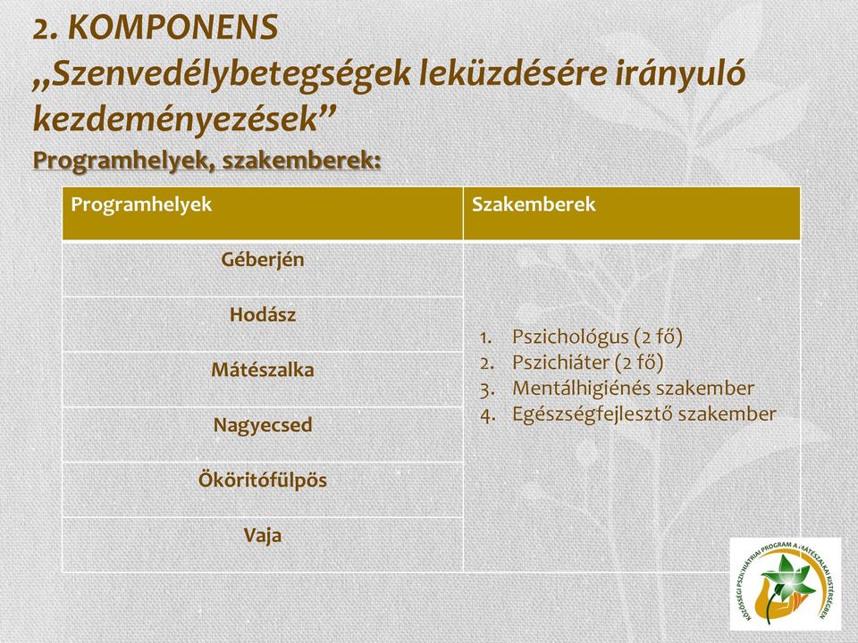 Hodász Mátészalka Nagyecsed 1. Pszichológus (2 fő) 2.