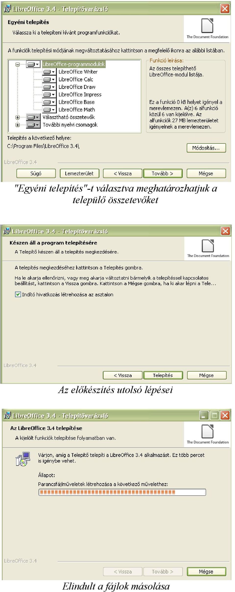 a települő összetevőket Az előkészítés