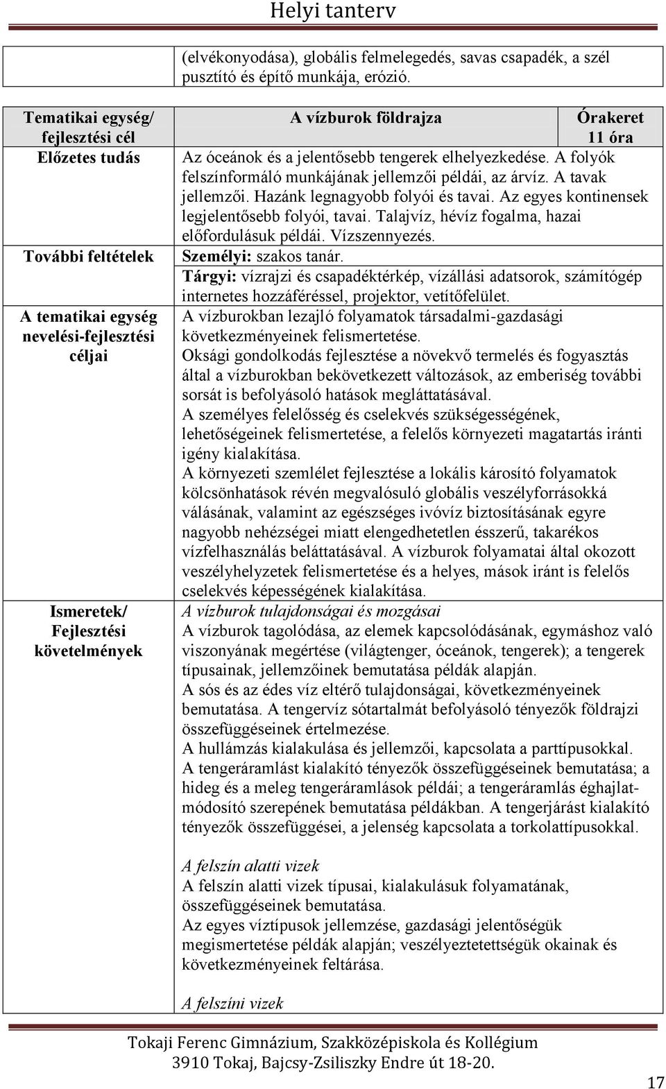 és a jelentősebb tengerek elhelyezkedése. A folyók felszínformáló munkájának jellemzői példái, az árvíz. A tavak jellemzői. Hazánk legnagyobb folyói és tavai.