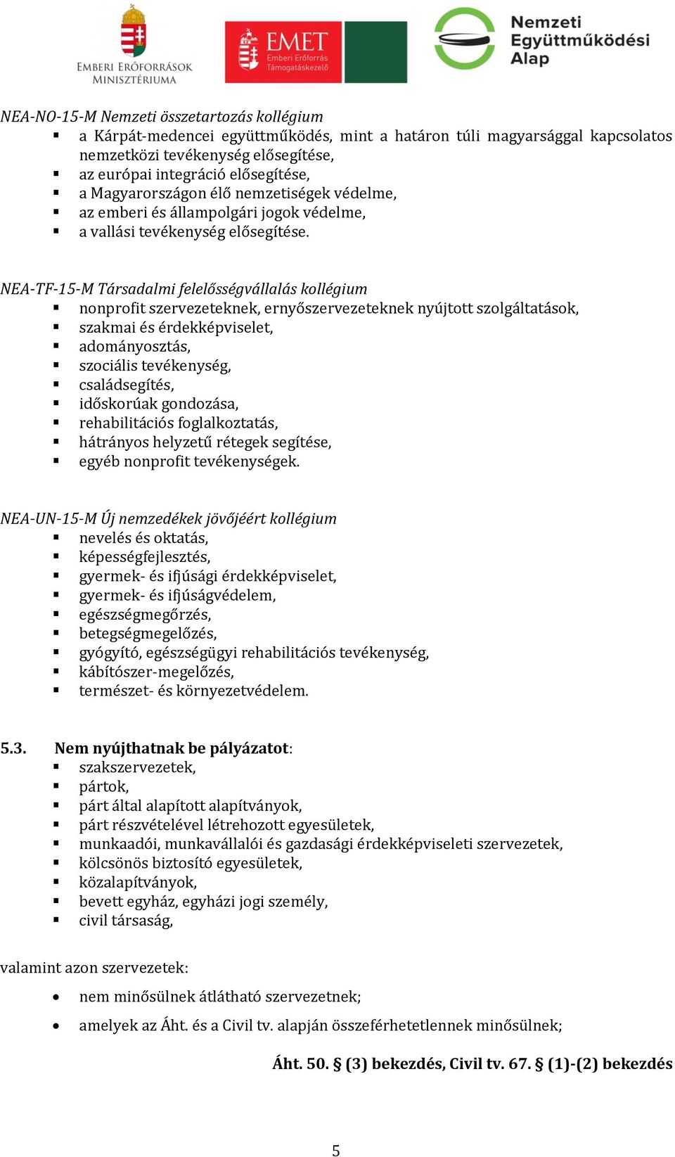 NEA-TF-15-M Társadalmi felelősségvállalás kollégium nonprofit szervezeteknek, ernyőszervezeteknek nyújtott szolgáltatások, szakmai és érdekképviselet, adományosztás, szociális tevékenység,