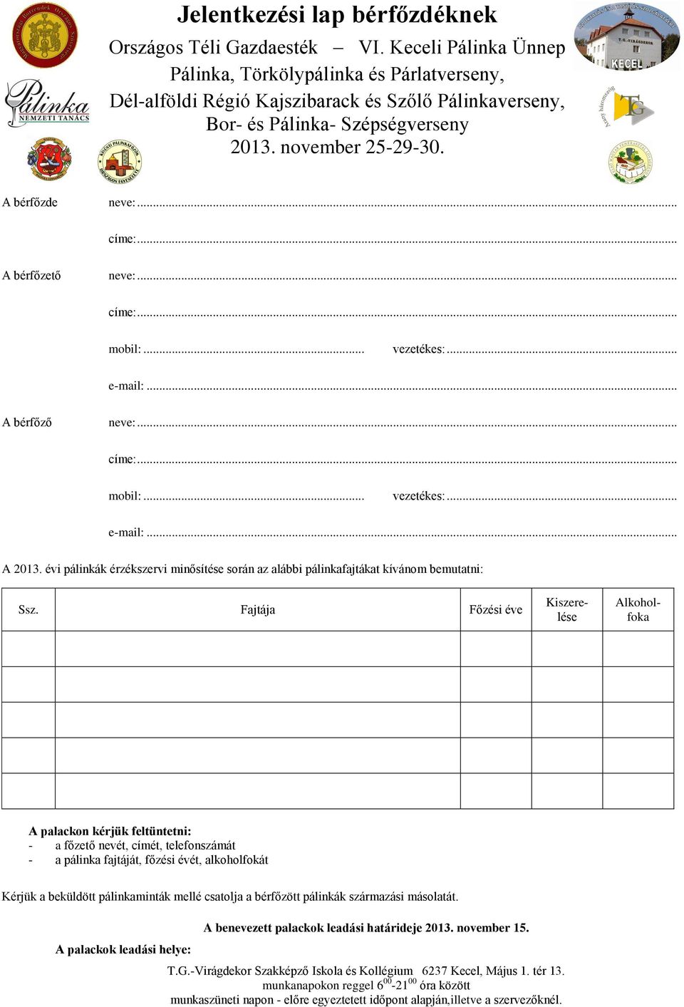 évi pálinkák érzékszervi minősítése során az alábbi pálinkafajtákat kívánom bemutatni: Ssz.