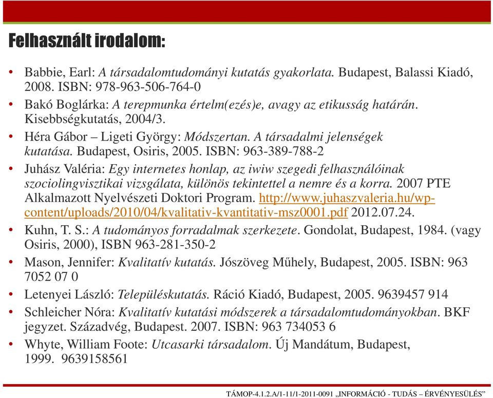 Budapest, Osiris, 2005. ISBN: 963-389-788-2 Juhász Valéria: Egy internetes honlap, az iwiw szegedi felhasználóinak szociolingvisztikai vizsgálata, különös tekintettel a nemre és a korra.