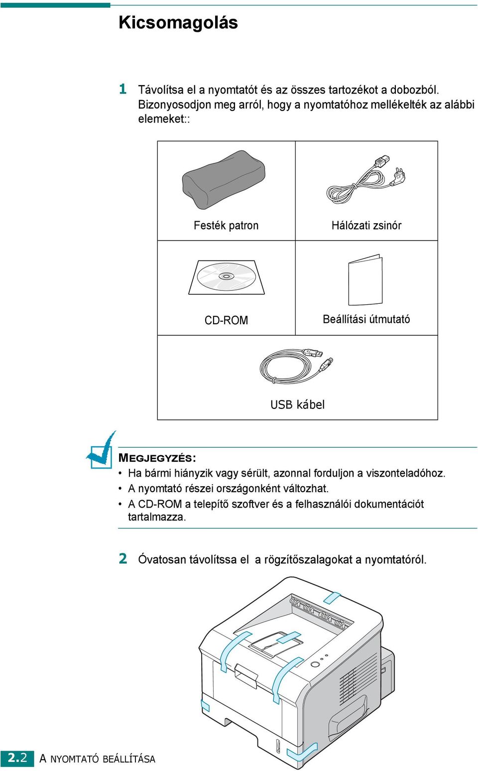 útmutató USB kábel MEGJEGYZÉS: Ha bármi hiányzik vagy sérült, azonnal forduljon a viszonteladóhoz.