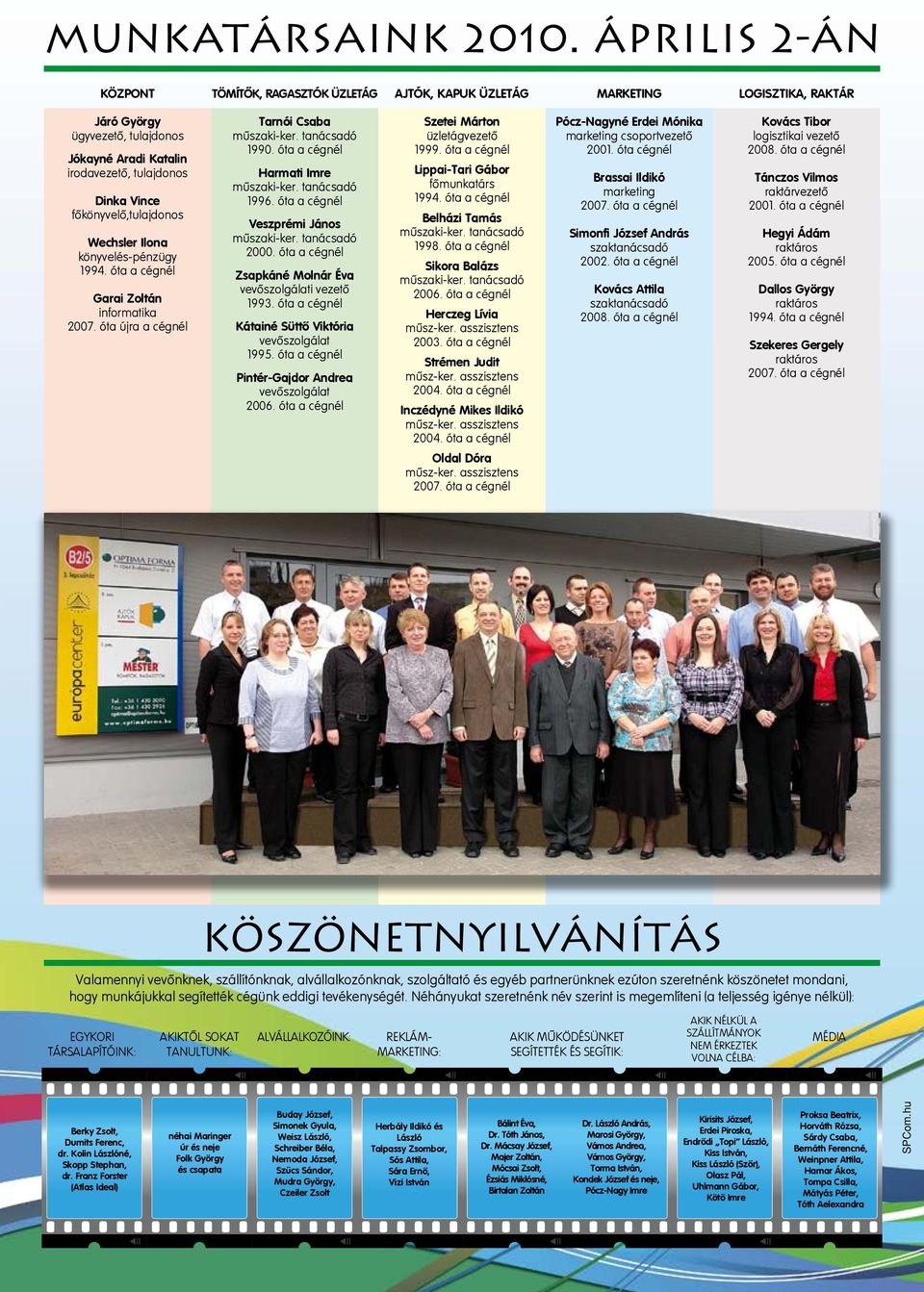 fôkönyvelô,tulajdonos Wechsler Ilona könyvelés-pénzügy 1994. óta a cégnél Garai Zoltán informatika 2007. óta újra a cégnél Tarnói Csaba mûszaki-ker. tanácsadó 1990.