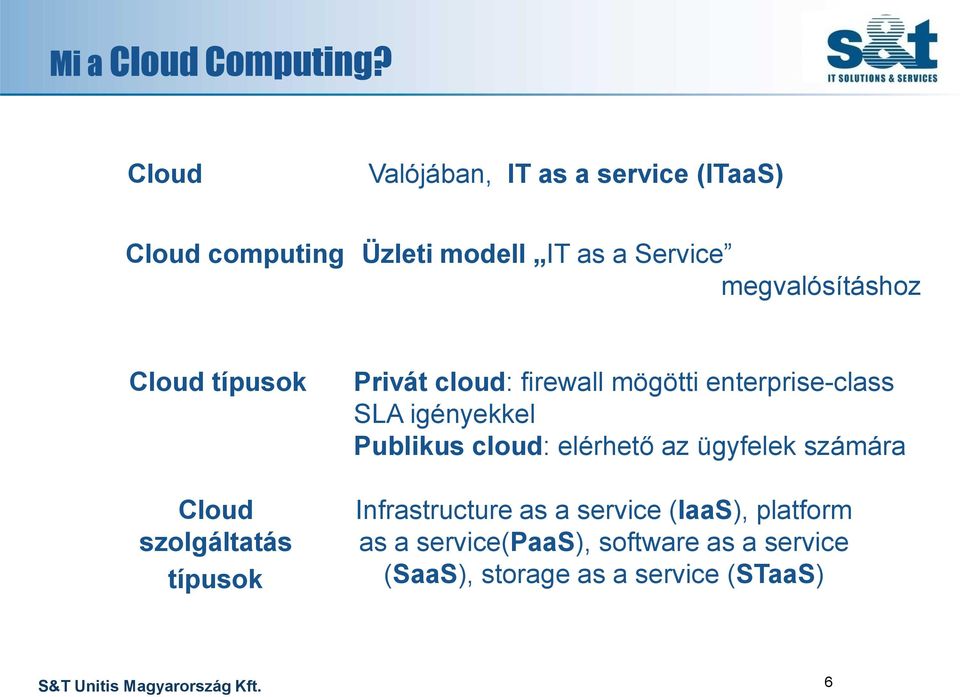 megvalósításhoz Cloud típusok Cloud szolgáltatás típusok Privát cloud: firewall mögötti