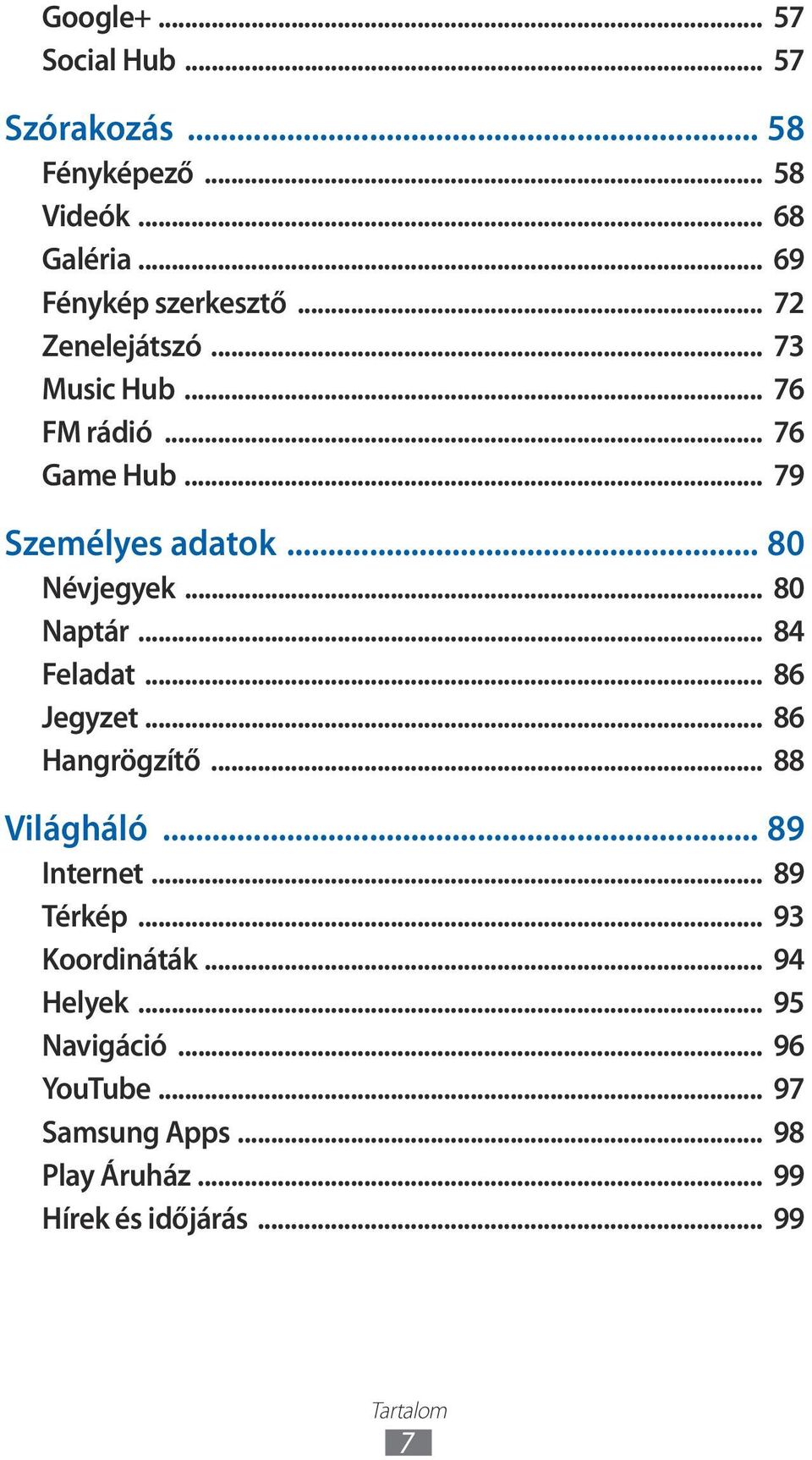.. 80 Naptár... 84 Feladat... 86 Jegyzet... 86 Hangrögzítő... 88 Világháló... 89 Internet... 89 Térkép.
