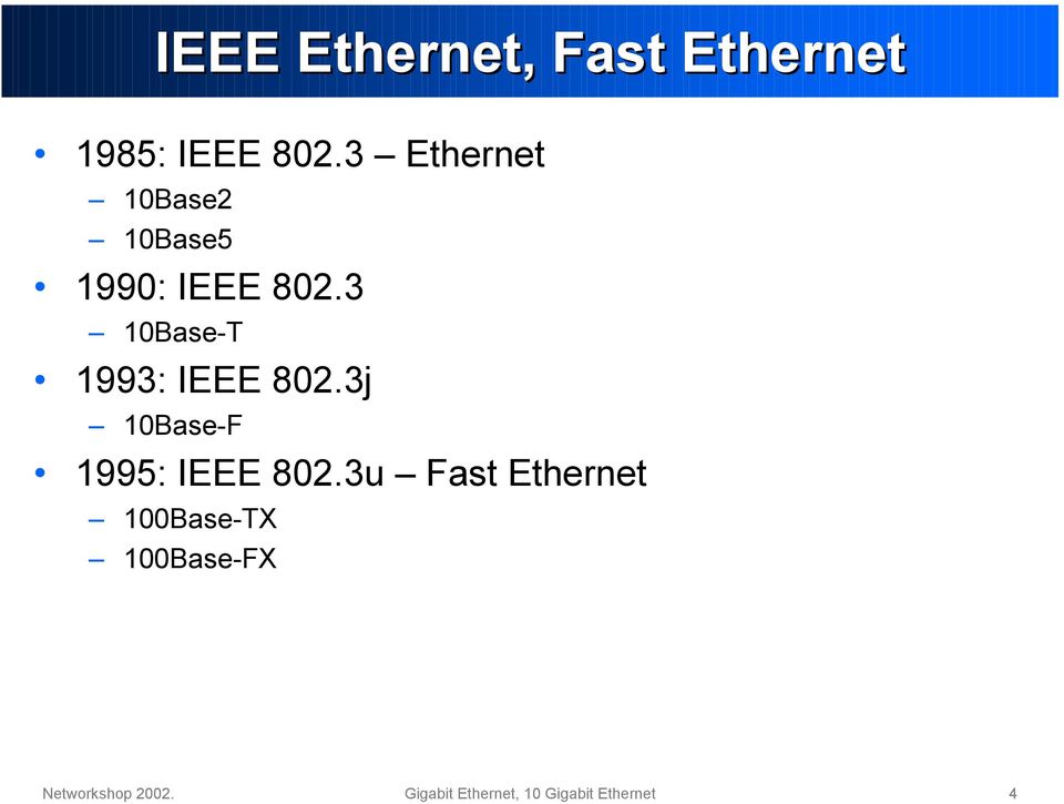 3 10Base-T 1993: IEEE 802.3j 10Base-F 1995: IEEE 802.