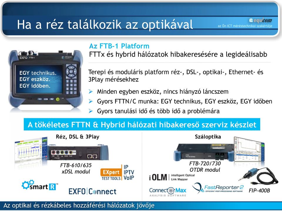 Terepi és moduláris platform réz-, DSL-, optikai-, Ethernet- és 3Play mérésekhez # Minden egyben eszköz, nincs hiányzó láncszem #