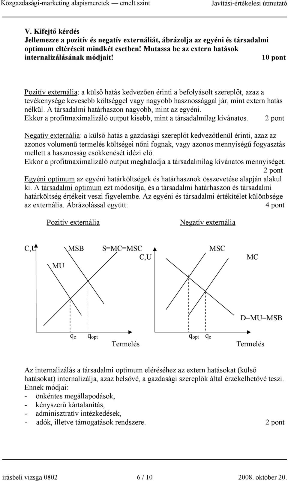 A társadalmi határhaszon nagyobb, mint az egyéni. Ekkor a profitmaximalizáló output kisebb, mint a társadalmilag kívánatos.