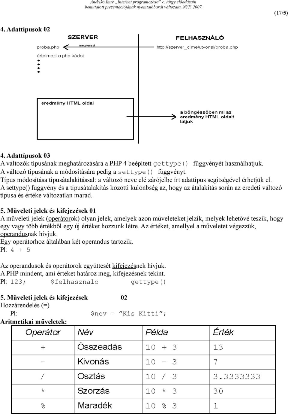 A settype() függvény és a típusátalakítás közötti különbség az, hogy az átalakítás során az eredeti változó típusa és értéke változatlan marad. 5.