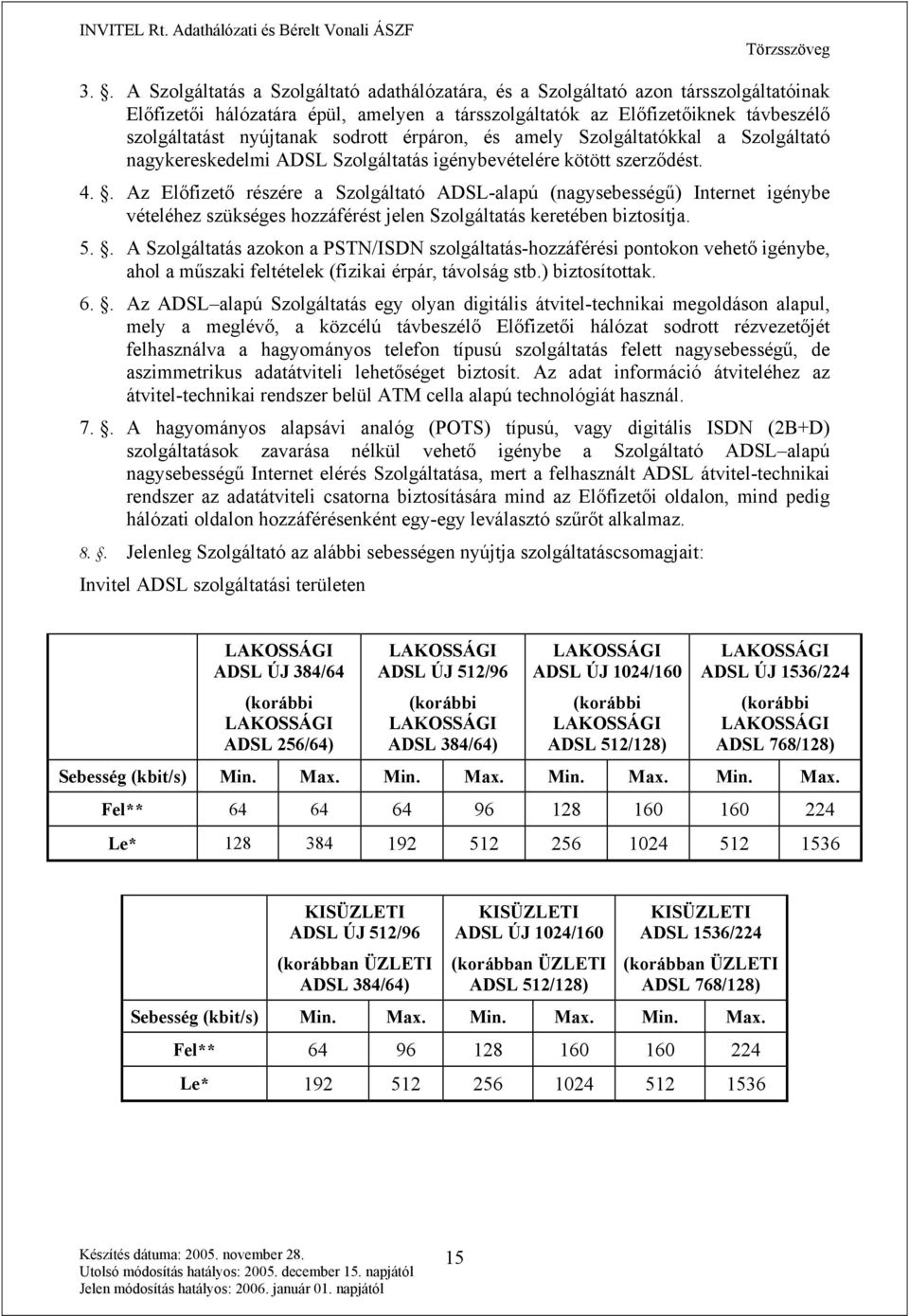 . Az Előfizető részére a Szolgáltató ADSL-alapú (nagysebességű) Internet igénybe vételéhez szükséges hozzáférést jelen Szolgáltatás keretében biztosítja. 5.