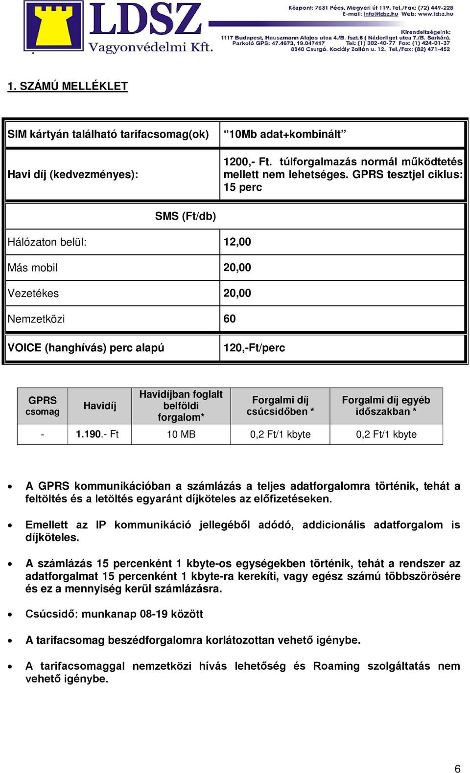 belföldi forgalom* Forgalmi díj csúcsidőben * Forgalmi díj egyéb időszakban * - 1.190.