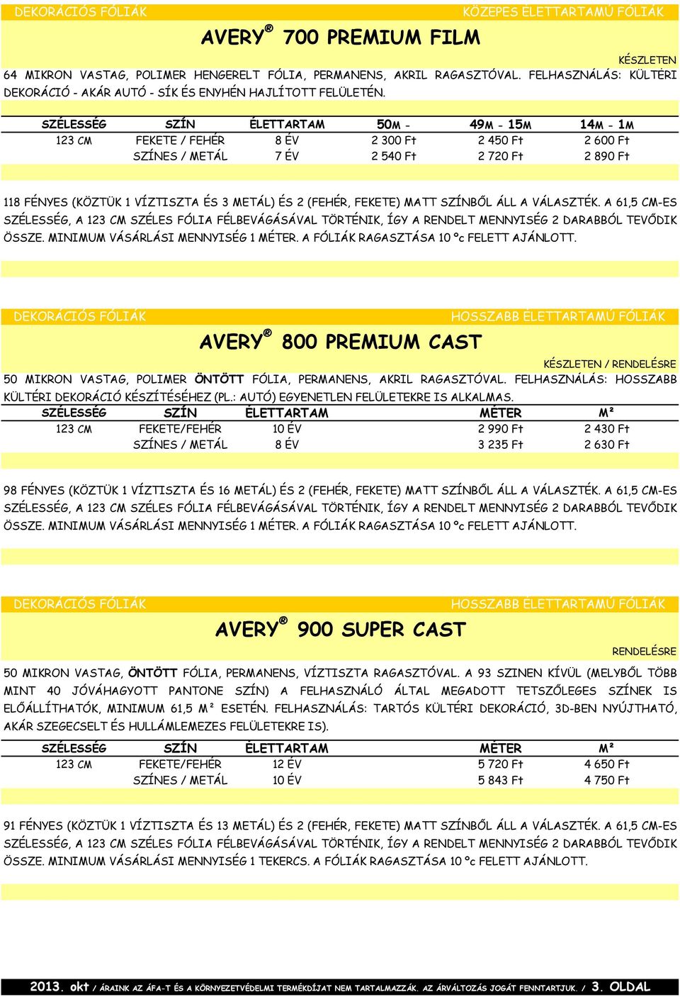 SZÉLESSÉG SZÍN ÉLETTARTAM 50M - 49M - 15M 14M - 1M 123 CM FEKETE / FEHÉR 8 ÉV 2 300 Ft 2 450 Ft 2 600 Ft SZÍNES / METÁL 7 ÉV 2 540 Ft 2 720 Ft 2 890 Ft 118 FÉNYES (KÖZTÜK 1 VÍZTISZTA ÉS 3 METÁL) ÉS 2