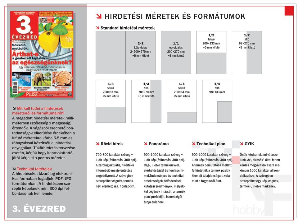 A vágásból eredhető pontatlanságok elkerülése érdekében a kifutó méretekre körbe 5-5 mm-es ráhagyással készítsék el hirdetési anyagaikat.