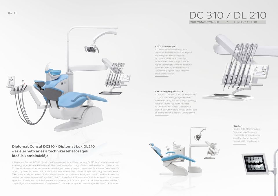 A kezelőegység változata A Diplomat Consul DC310 és a Diplomat Lux DL210 kezelőegységek kétféle kivitelben kínáljuk: székre rögzített vagy részben székre rögzített változat.