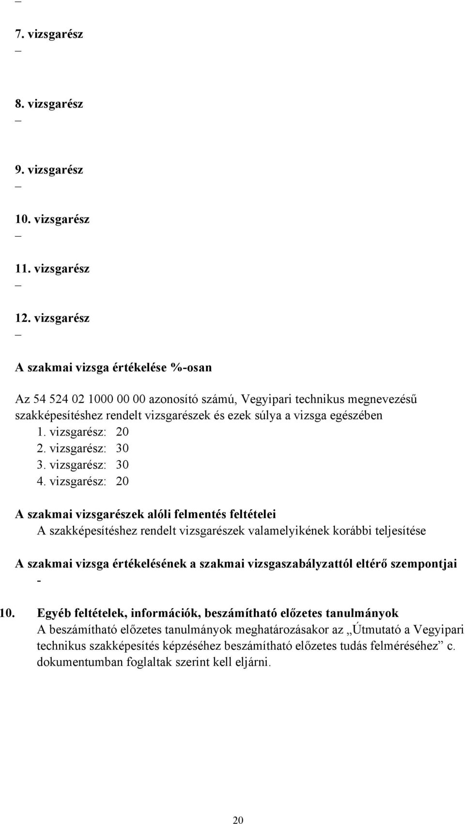 vizsgarész: 20 2. vizsgarész: 30 3. vizsgarész: 30 4.