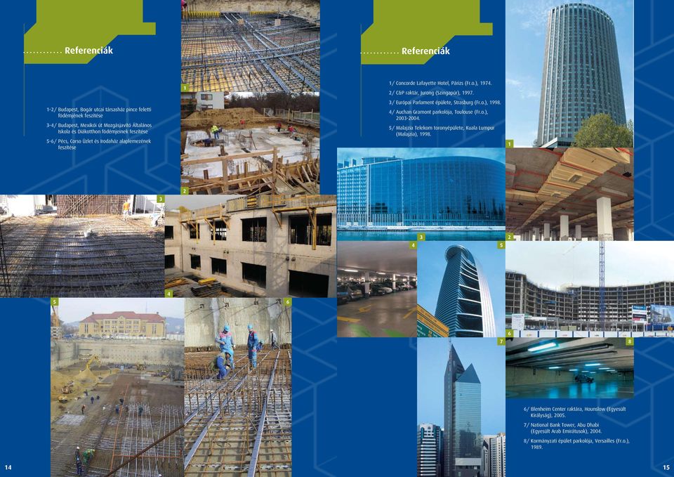 3/ Európai Parlamnt épült, Strasburg (Fr.o.), 1998. 4/ uchan Gramont parkolója, Toulous (Fr.o.), 2003-2004. 5/ Malajzia Tlkom toronyépült, Kuala Lumpur (Malajzia), 1998.