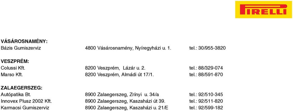 marso.hu Zalaegerszeg: Autópatika Bt. 8900 Zalaegerszeg, Zrínyi u. 34/a tel.: 92/510-345 Innovex Plusz 2002 Kft.